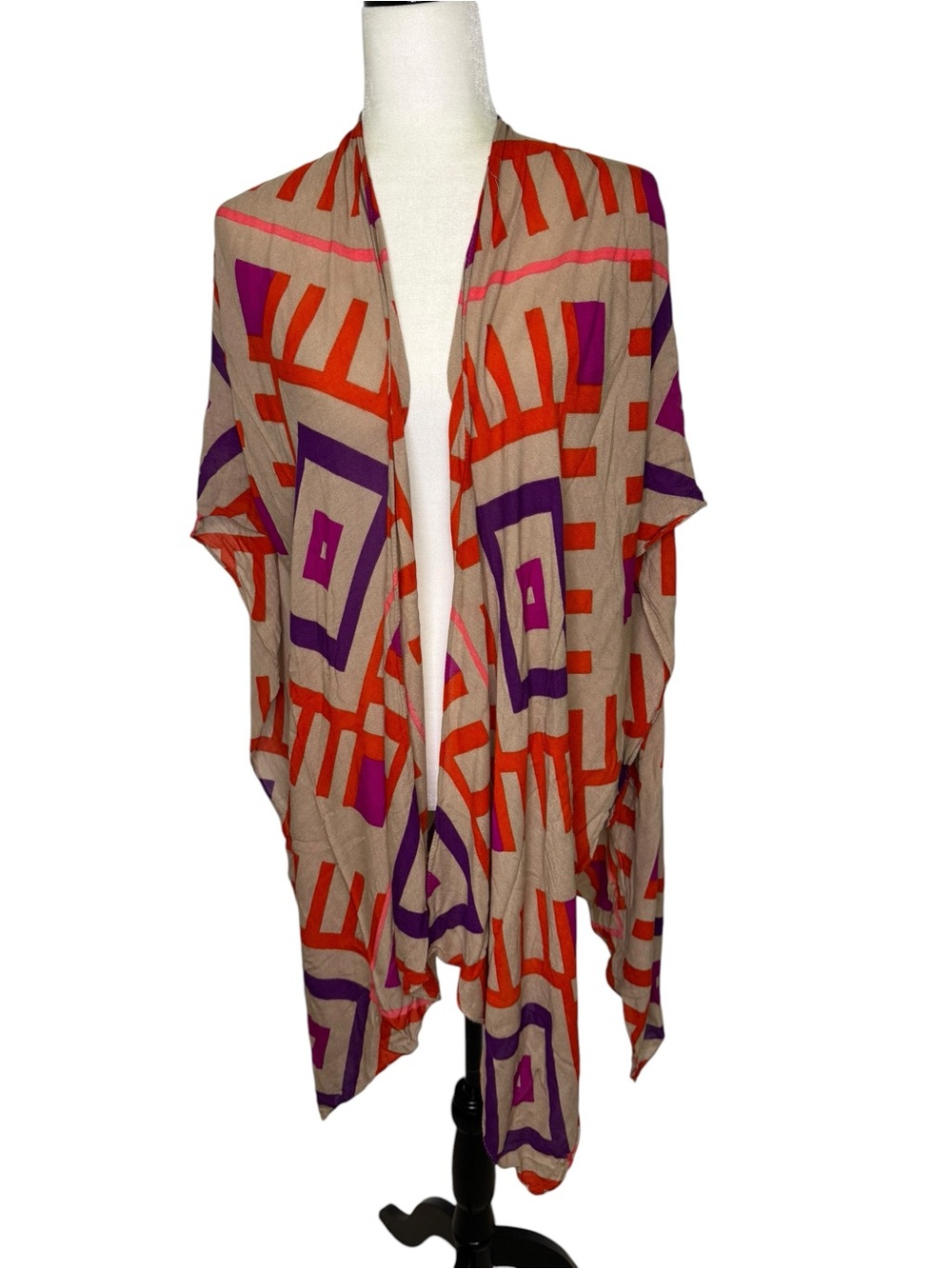 Michael Stars Geometric Ruana Wrap/Scarf in Tan, Orange & Purple Versatile Style